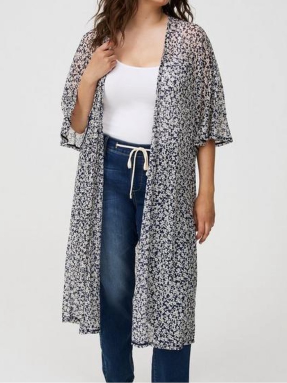 NWT Torrid Blue Floral Ruffle Sleeve Kimono Size 3